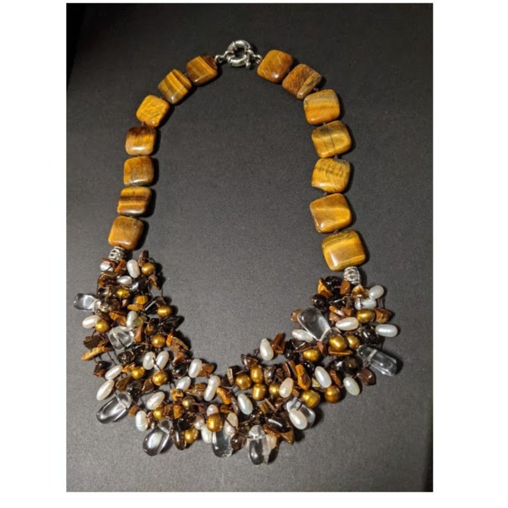 Chunky All Stone Statement Tigers Eye Necklace